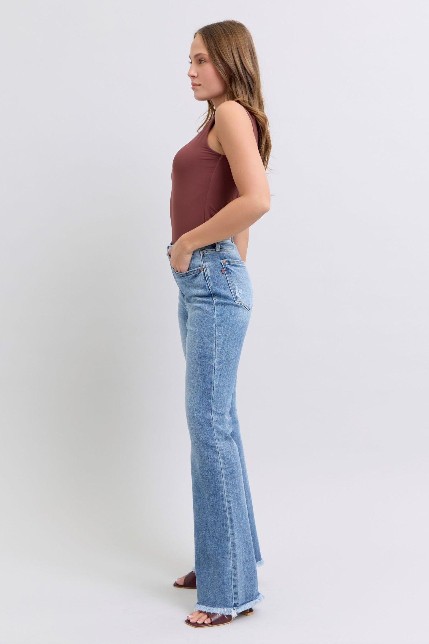 Judy Blue High Waist Bootcut with Fray Hem Denim Jeans 82486