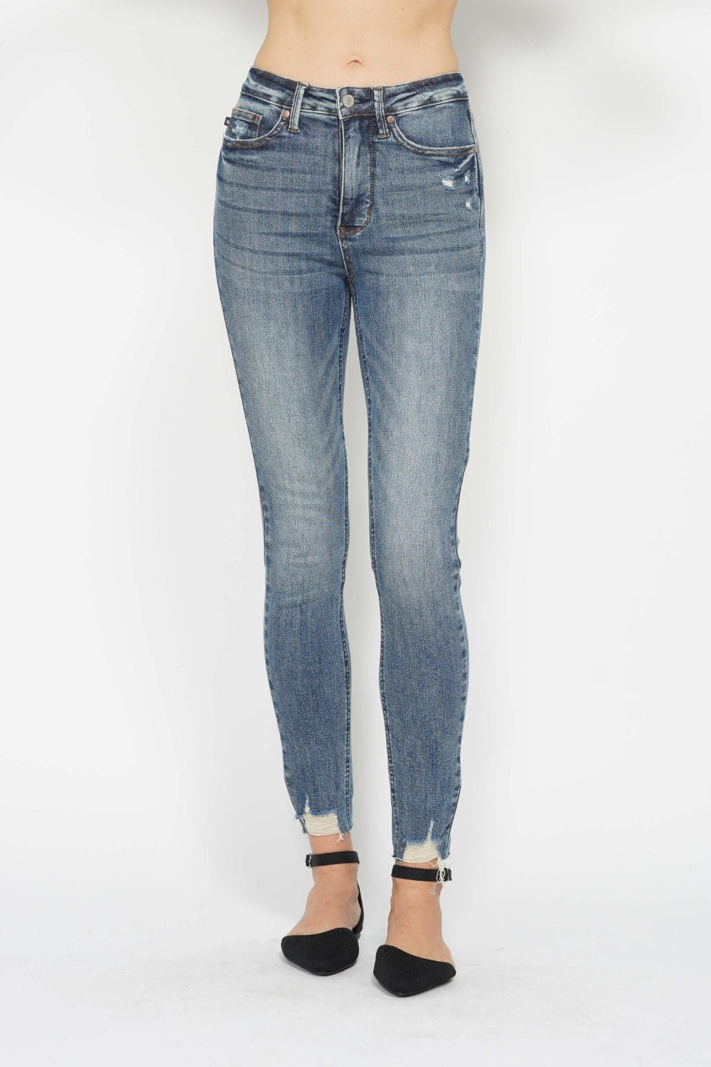 Judy Blue High Waist Tummy Control Vintage Wash Hem Destroy Skinny Jeans #88769
