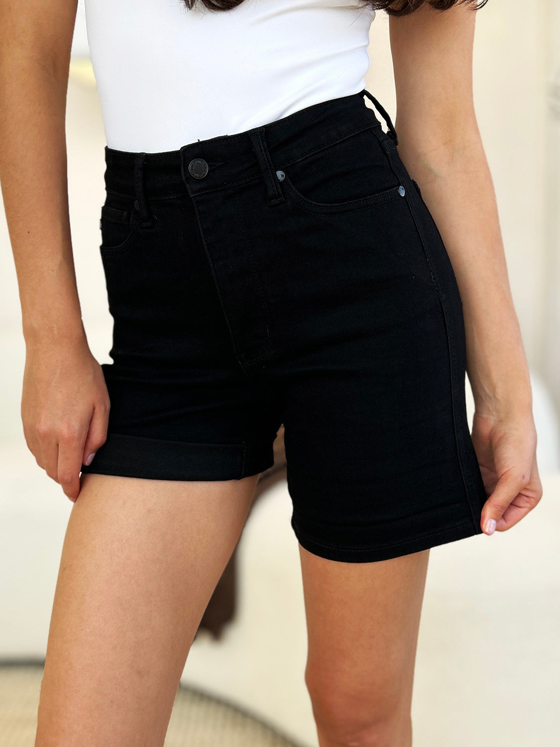 Judy Blue High Waist Tummy Control Cuffed Denim Shorts 150237