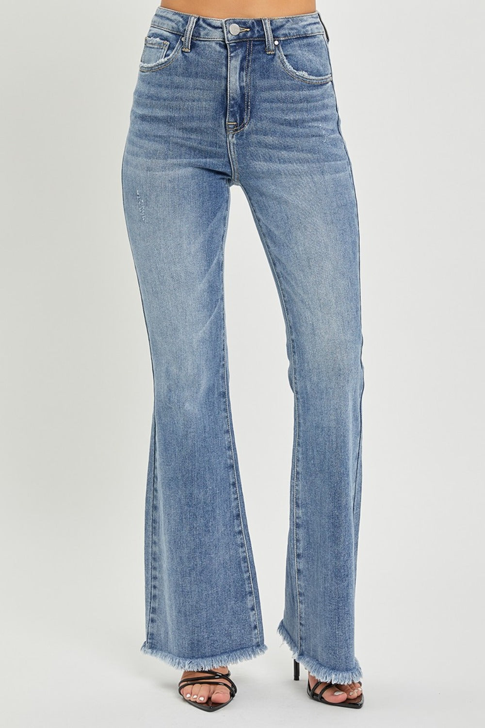 RISEN High Rise Vintage Frayed Hem Flare Jeans