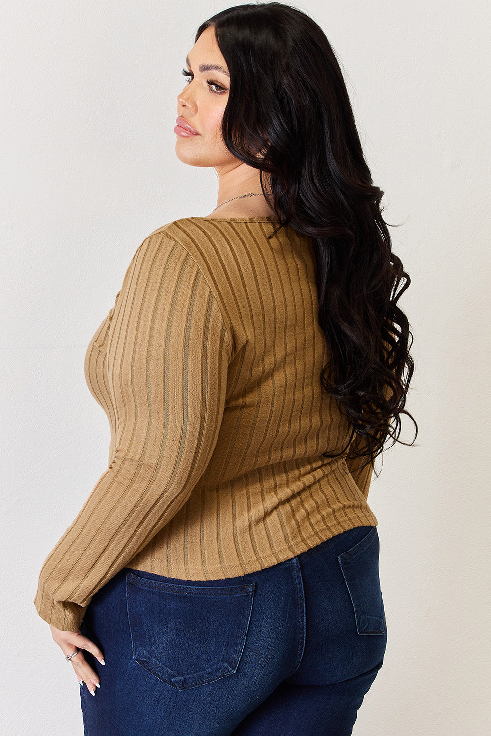 Basic Bae Full Size Scoop Neck Ribbed Long Sleeve Top