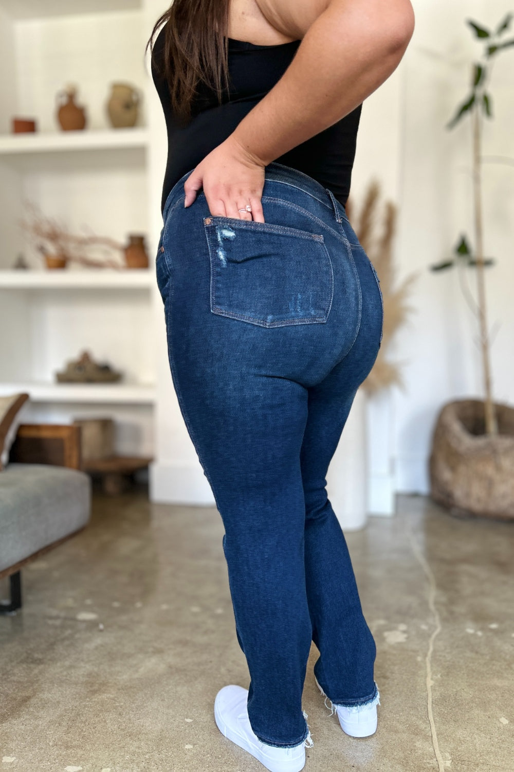 Judy Blue High Waisted Rigid Magic Heavy Destroy Straight Leg Jeans 88819