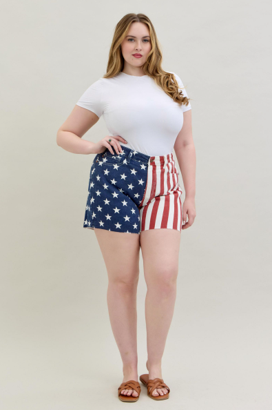 Judy Blue High Waist Americana Flag Fray Hem Shorts 150273