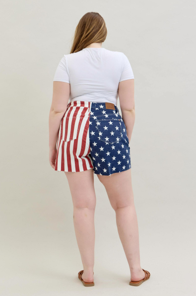 Judy Blue High Waist Americana Flag Fray Hem Shorts 150273