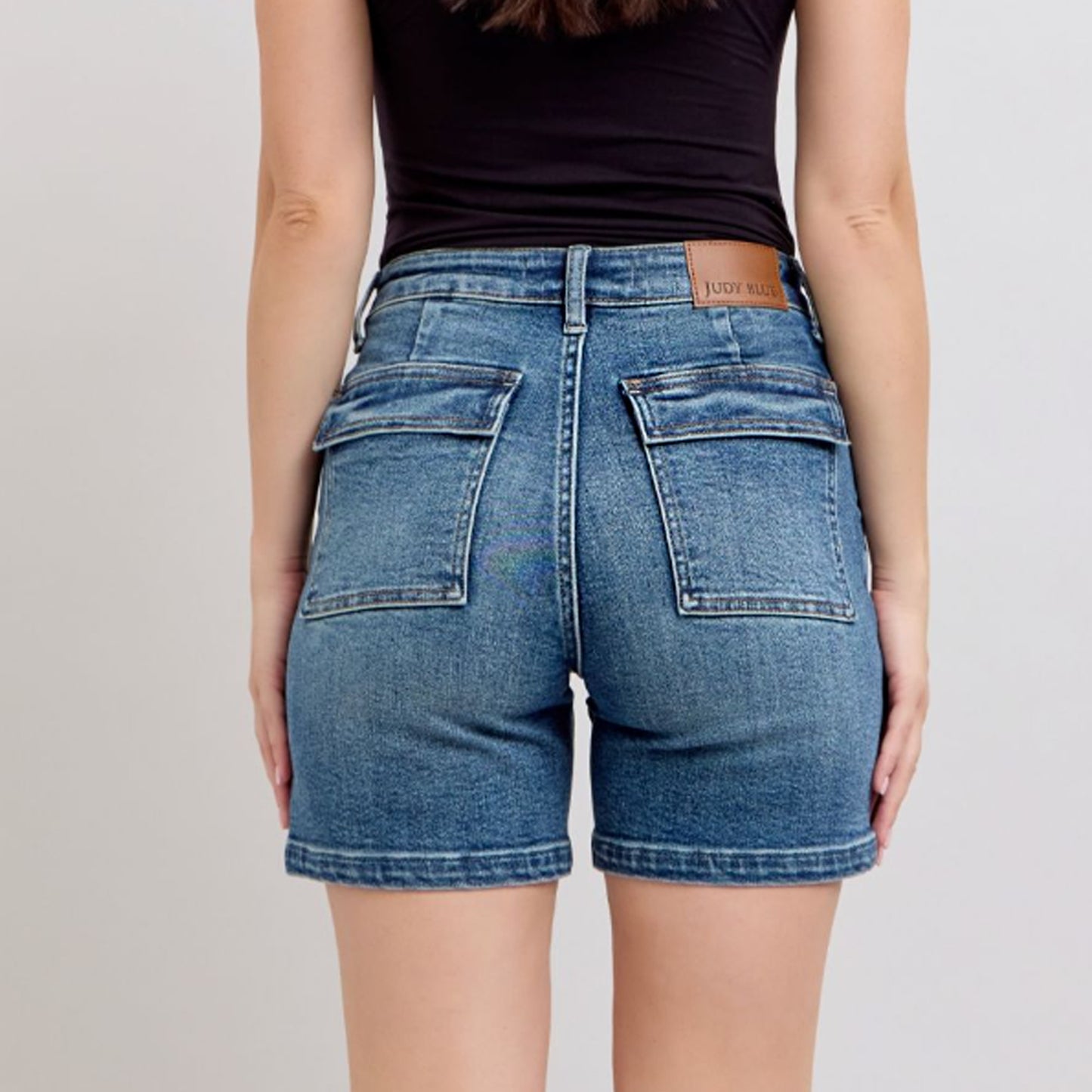 Judy Blue High Waist Utility Mid Length Denim Shorts #150316