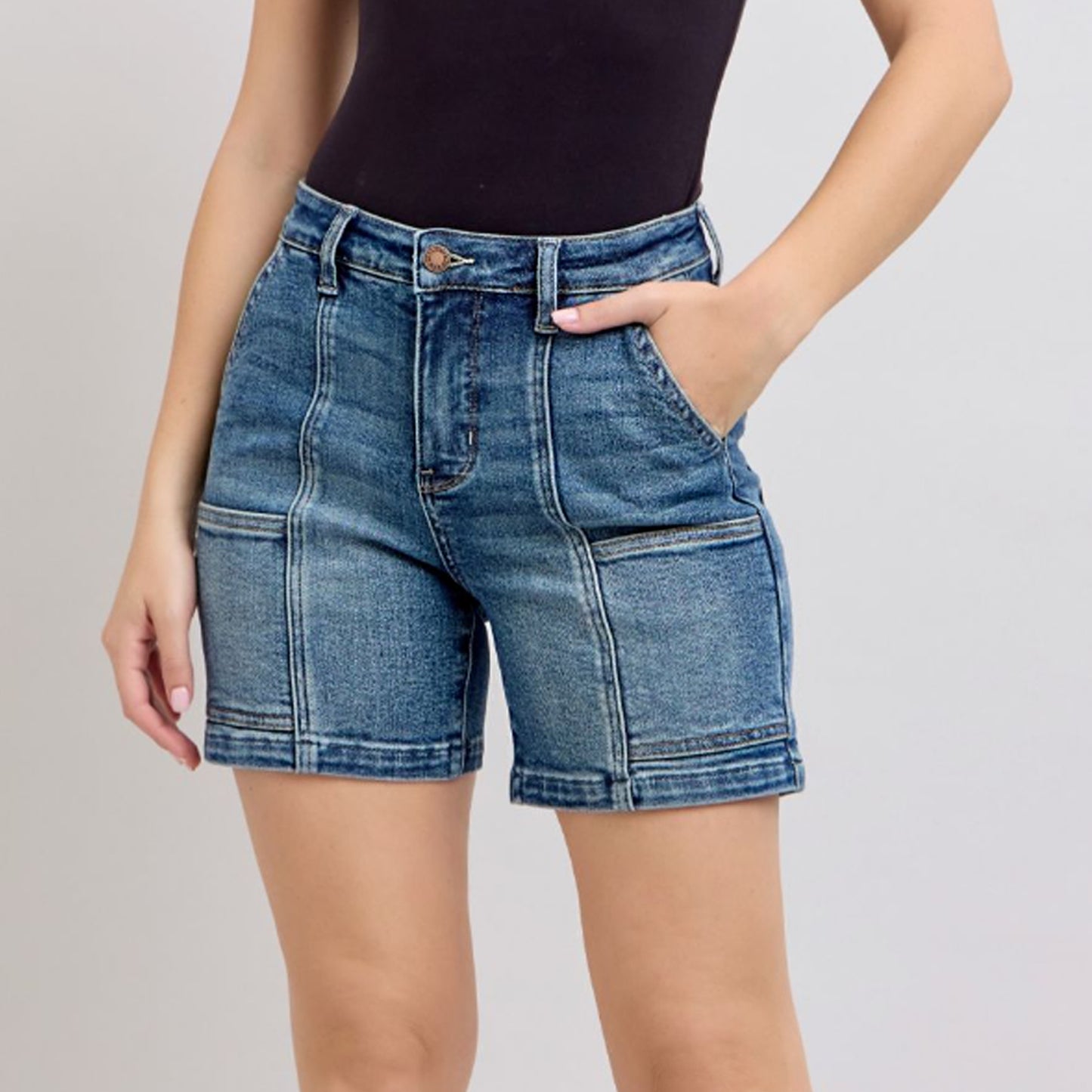 Judy Blue High Waist Utility Mid Length Denim Shorts #150316