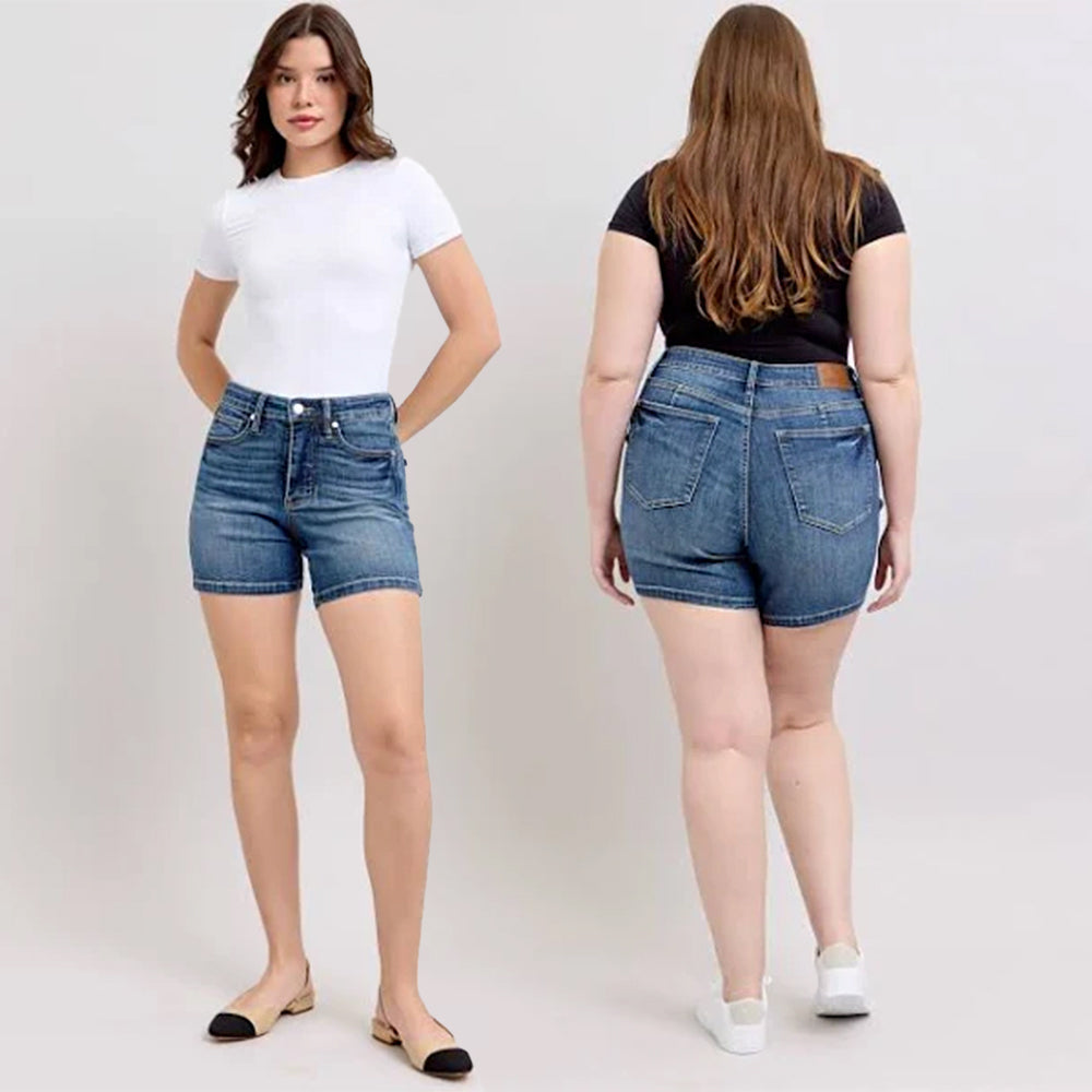 Judy Blue Mid Rise Tummy Control Mid Length Denim Shorts #150334