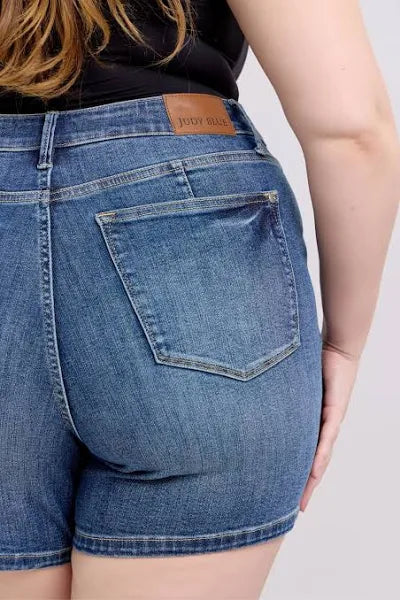 Judy Blue Mid Rise Tummy Control Mid Length Denim Shorts #150334