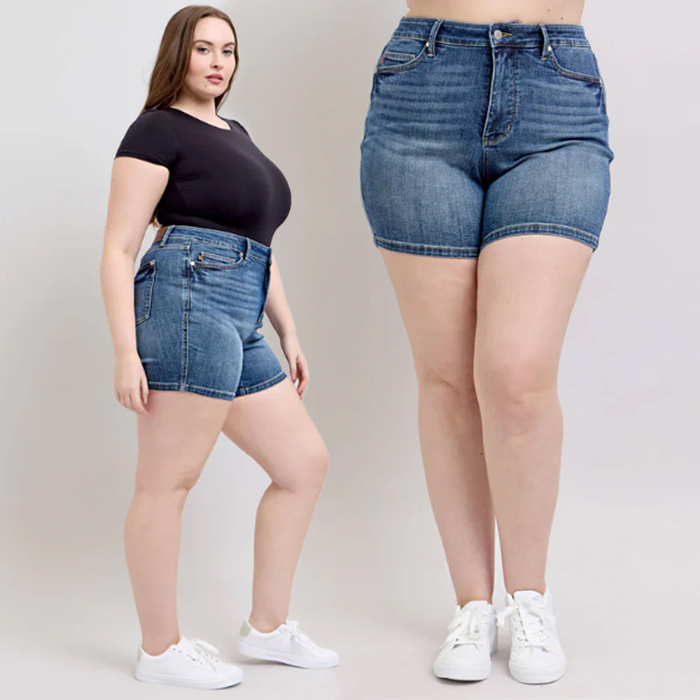 Judy Blue Mid Rise Tummy Control Mid Length Denim Shorts #150334