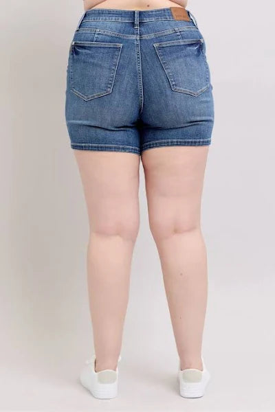 Judy Blue Mid Rise Tummy Control Mid Length Denim Shorts #150334