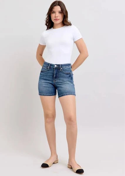 Judy Blue Mid Rise Tummy Control Mid Length Denim Shorts #150334