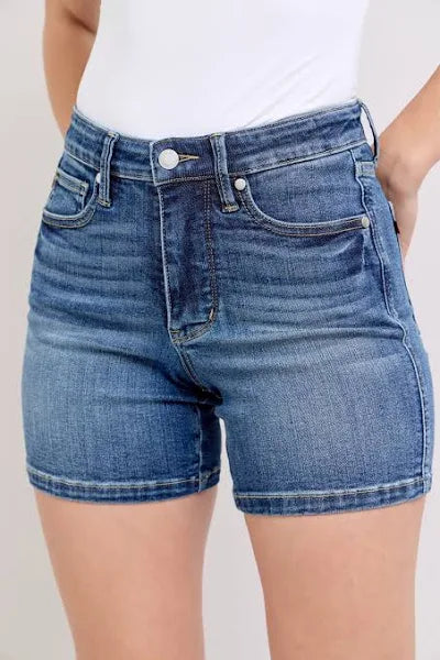 Judy Blue Mid Rise Tummy Control Mid Length Denim Shorts #150334