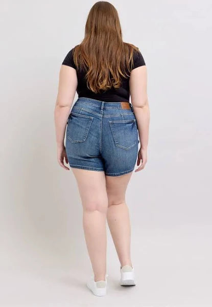 Judy Blue Mid Rise Tummy Control Mid Length Denim Shorts #150334