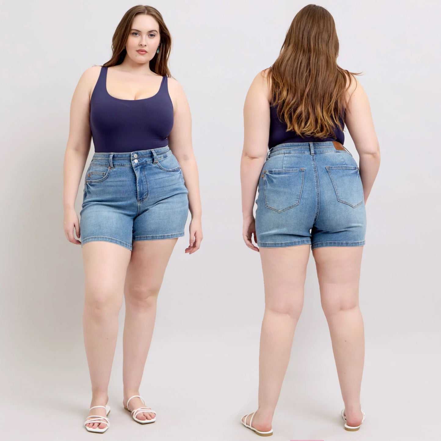 Judy Blue HW Tummy Control Cool Denim Double Waistband Shorts #150337