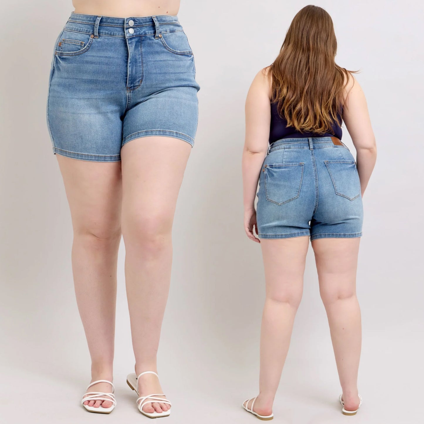 Judy Blue HW Tummy Control Cool Denim Double Waistband Shorts #150337