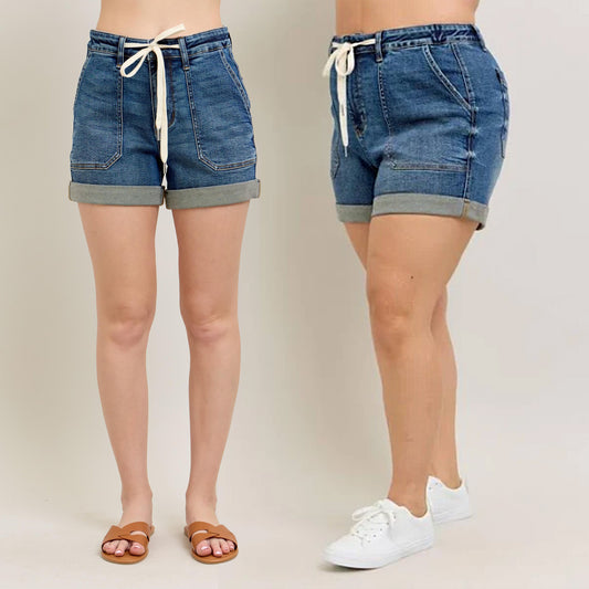 Judy Blue High Waist Cuff Jogger Denim Shorts #150343