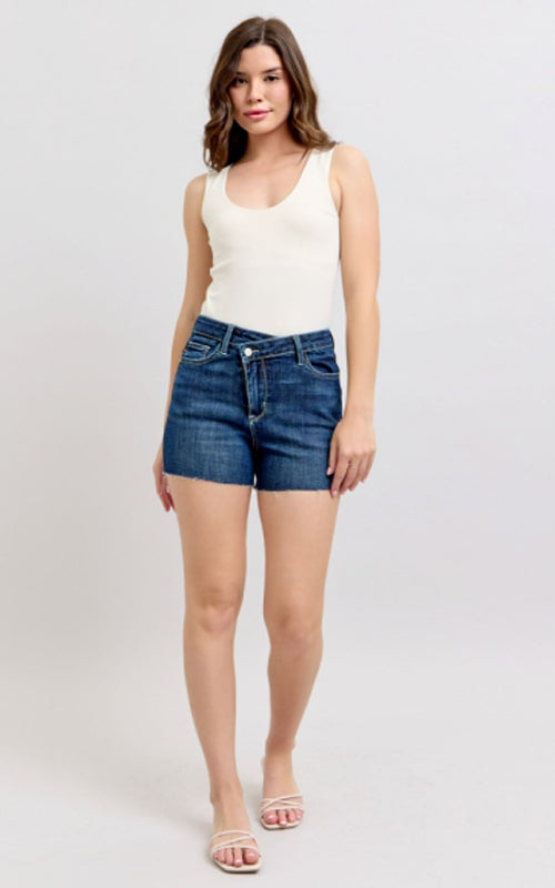 Judy Blue High Waist Criss Cross Waistband Denim Shorts 150349