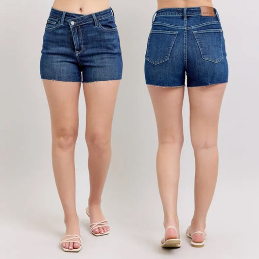 Judy Blue High Waist Criss Cross Waistband Denim Shorts 150349