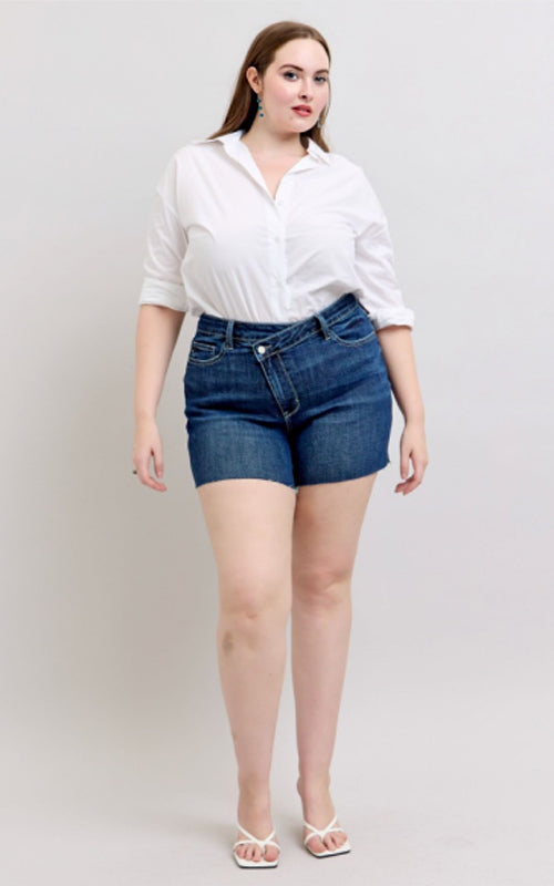 Judy Blue High Waist Criss Cross Waistband Denim Shorts 150349