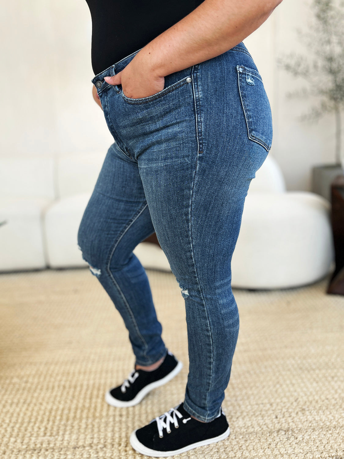 Judy Blue Mid Rise Tummy Control Distressed Skinny Jeans #88798
