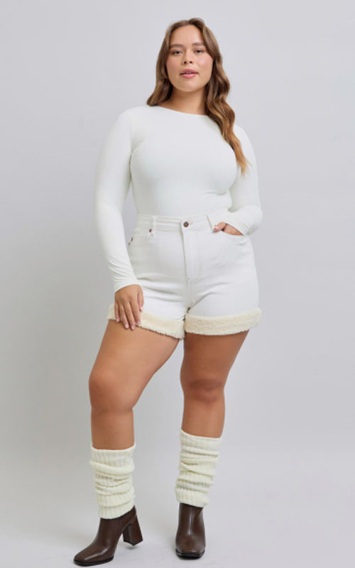 Judy Blue High Waist Shearling Cuff Denim Shorts #150292