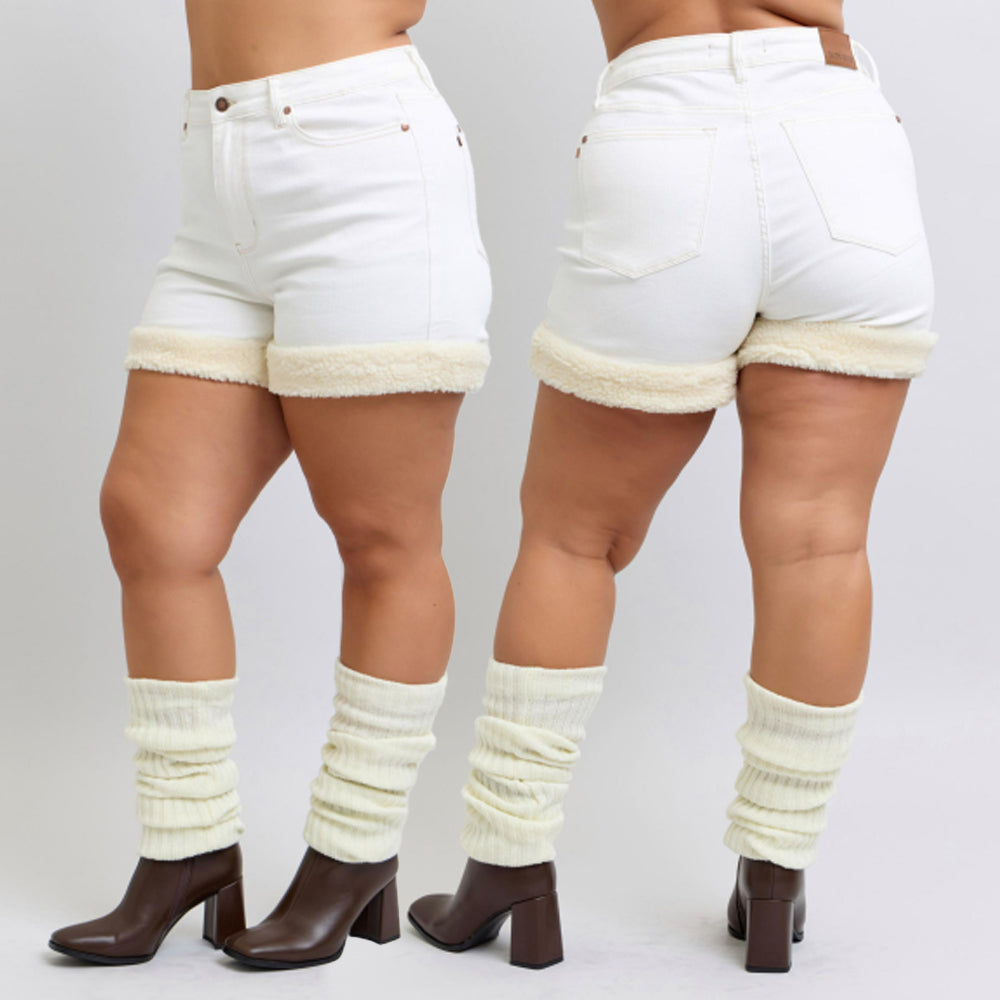 Judy Blue High Waist Shearling Cuff Denim Shorts #150292