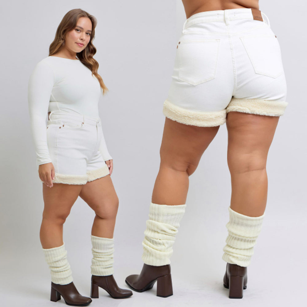 Judy Blue High Waist Shearling Cuff Denim Shorts #150292