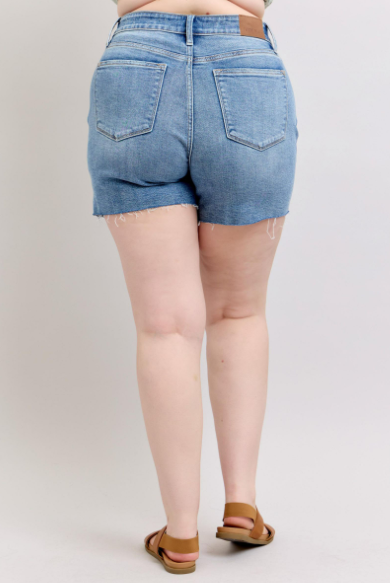 Judy Blue High Waist Denim Shorts W/stitch Over Destroy Detail 15294