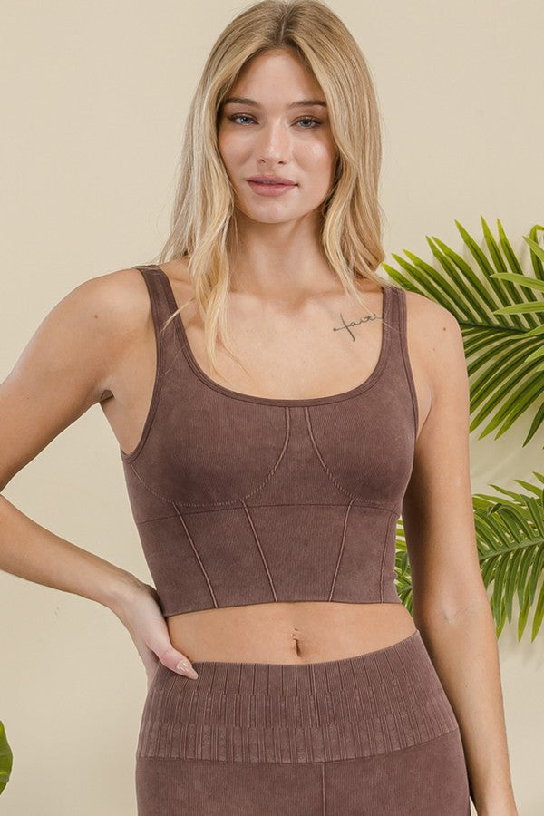 Women's Stone Washed Ribbed Matching Activewear Set