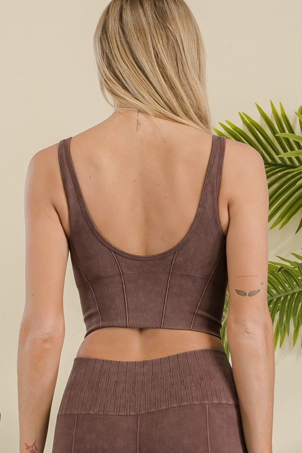 Women's Stone Washed Ribbed Matching Activewear Set