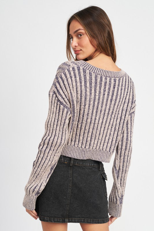 Emory Park Contrasted Cropped Cable Knit Sweater