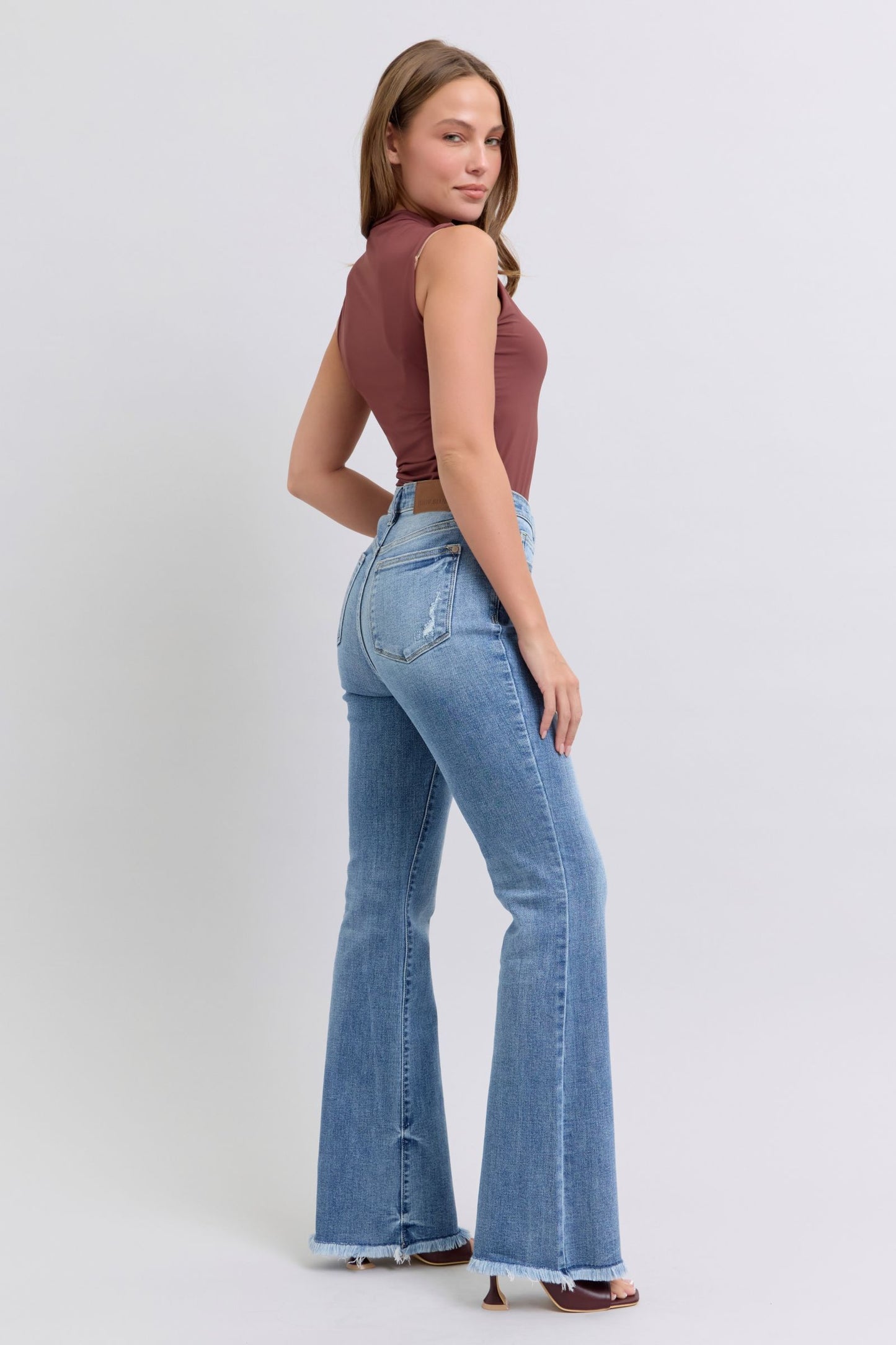 Judy Blue High Waist Bootcut with Fray Hem Denim Jeans 82486