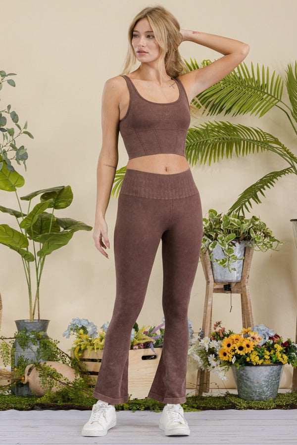 Women's Stone Washed Ribbed Matching Activewear Set