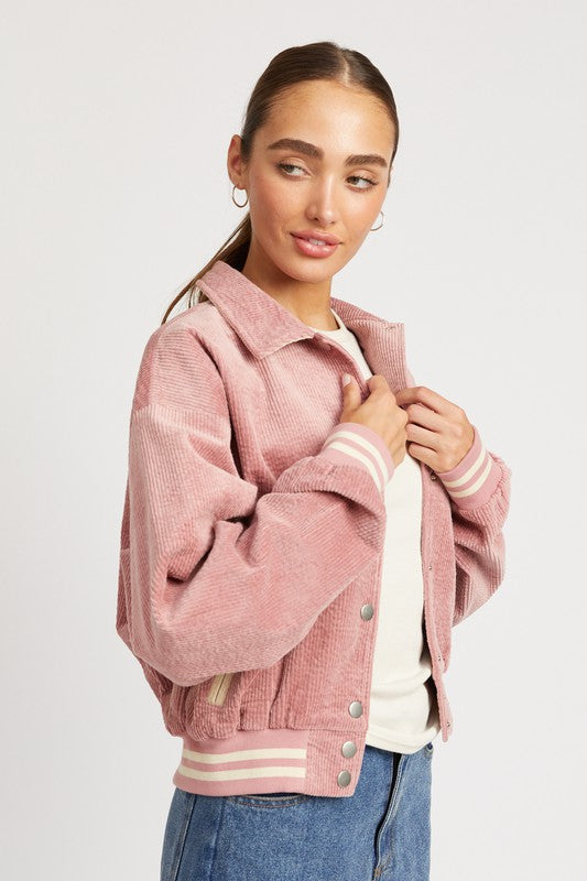 Emory Park Collared Corduroy Varsity Bomber Jacket