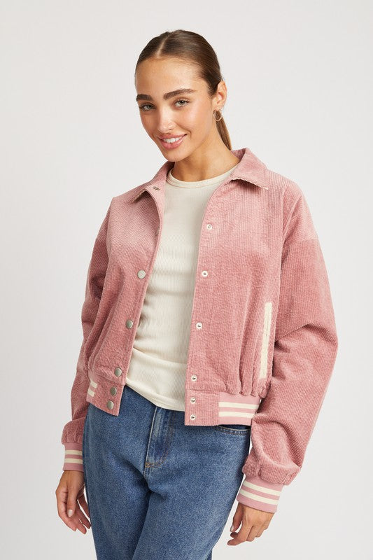 Emory Park Collared Corduroy Varsity Bomber Jacket