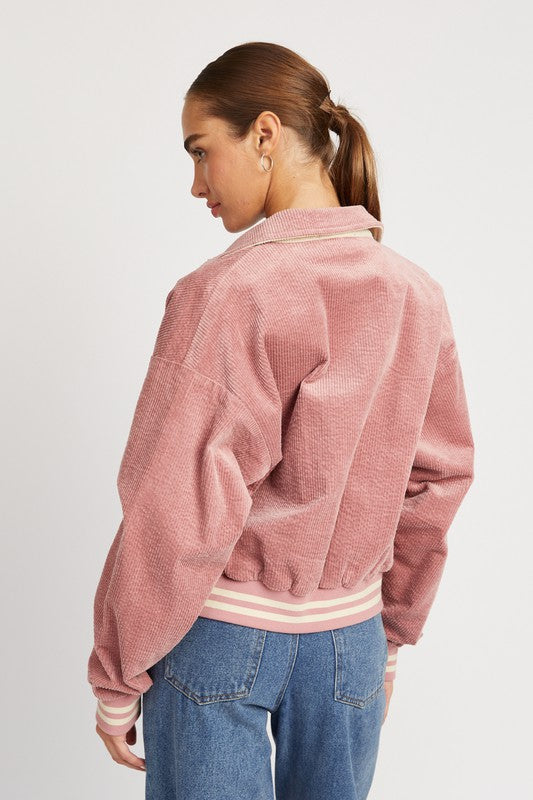 Emory Park Collared Corduroy Varsity Bomber Jacket