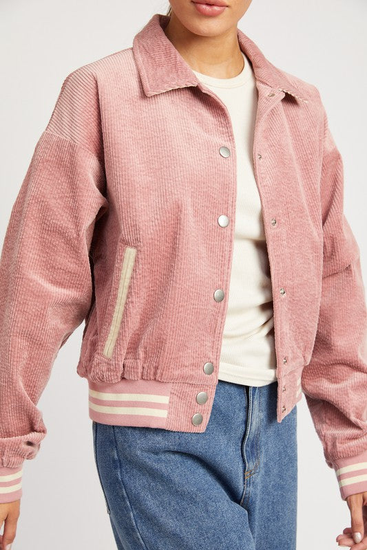 Emory Park Collared Corduroy Varsity Bomber Jacket