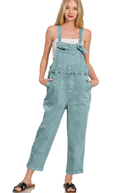 Zenana Washed Relaxed Fit Denim Overalls