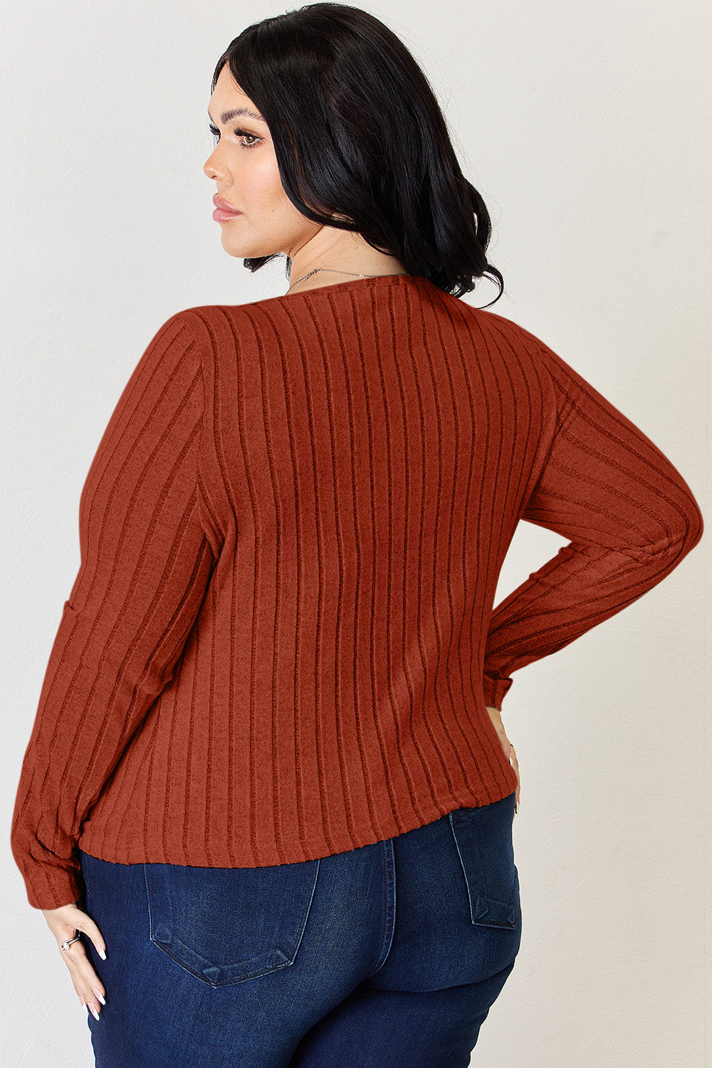 Basic Bae Full Size Scoop Neck Ribbed Long Sleeve Top