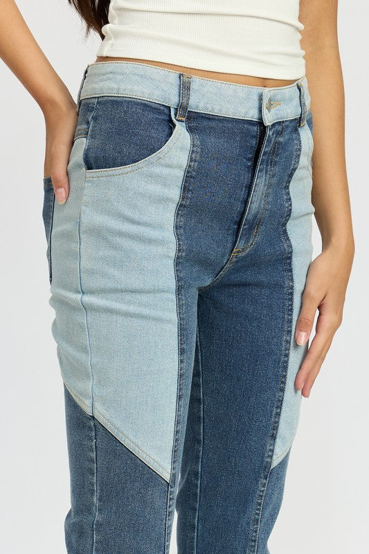 Emory Park Low Rise Color Block Denim Wide Leg Jeans