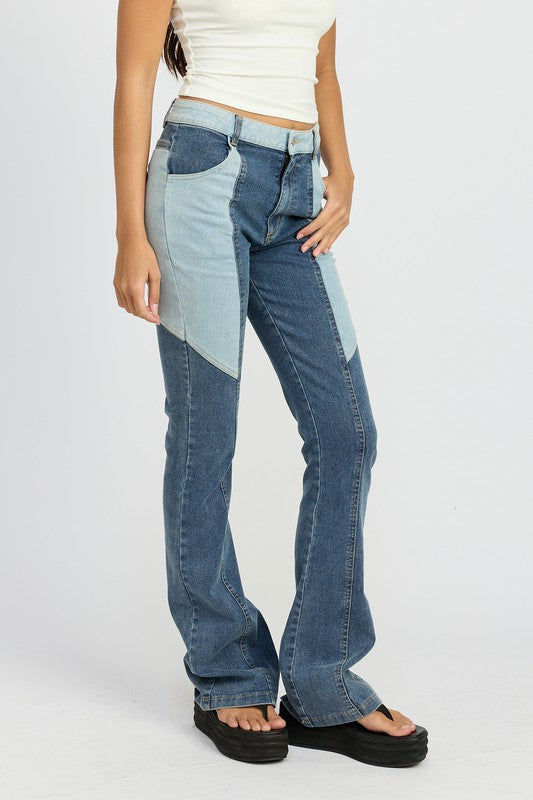 Emory Park Low Rise Color Block Denim Wide Leg Jeans