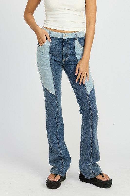 Emory Park Low Rise Color Block Denim Wide Leg Jeans