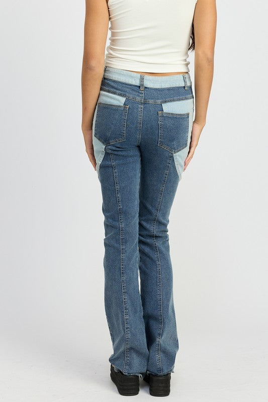 Emory Park Low Rise Color Block Denim Wide Leg Jeans