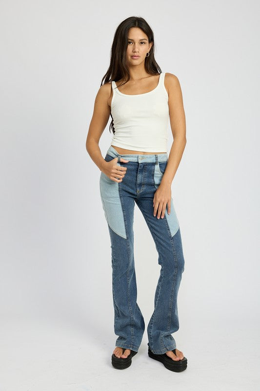 Emory Park Low Rise Color Block Denim Wide Leg Jeans