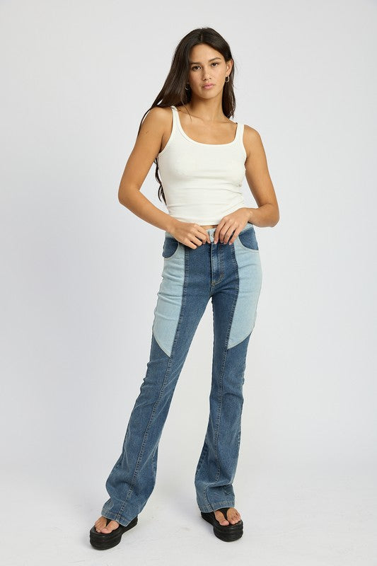 Emory Park Low Rise Color Block Denim Wide Leg Jeans