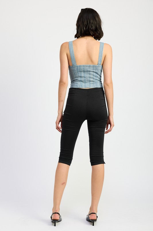Emory Park Ilaria Zipper Front Denim Bustier Top