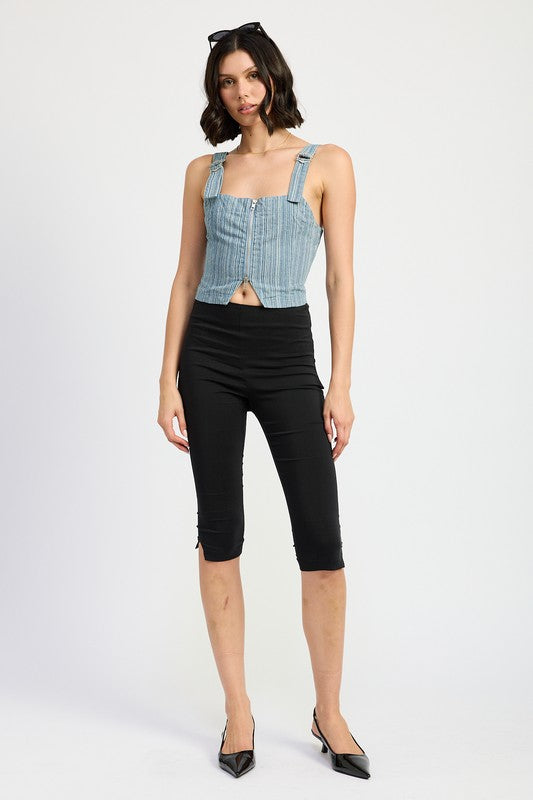 Emory Park Ilaria Zipper Front Denim Bustier Top