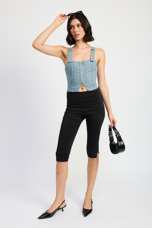Emory Park Ilaria Zipper Front Denim Bustier Top