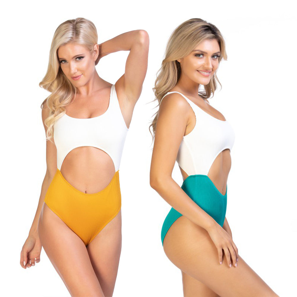 Beach Joy Bikini Ribbed Color Block Cut Out One Piece Swimsuit
