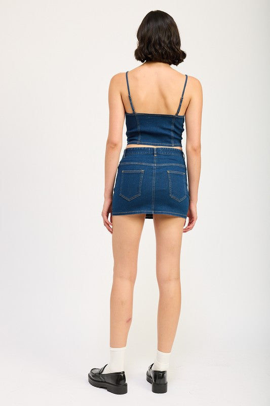 Emory Park Greta Lace Up Mini Denim Skirt